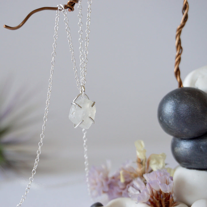 Rainbow Moonstone Sterling Silver Huggie Charm Necklace Designs by Nature Gems