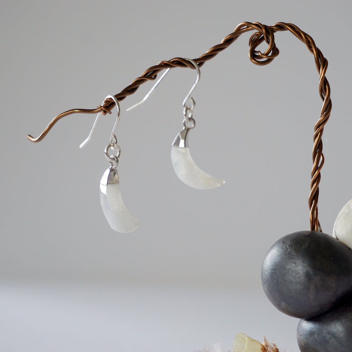 Rainbow Moonstone Sterling Silver Moon Earring Designs by Nature Gems