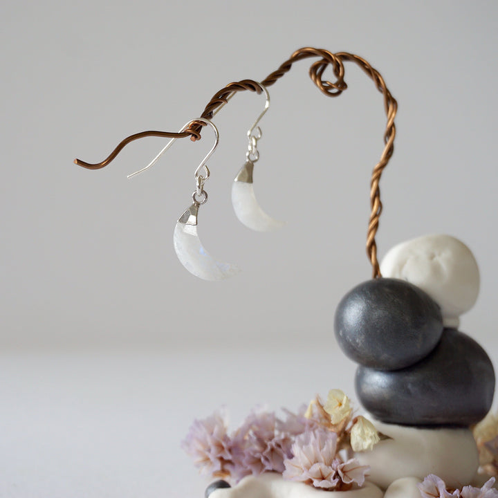 Rainbow Moonstone Sterling Silver Moon Earring Designs by Nature Gems