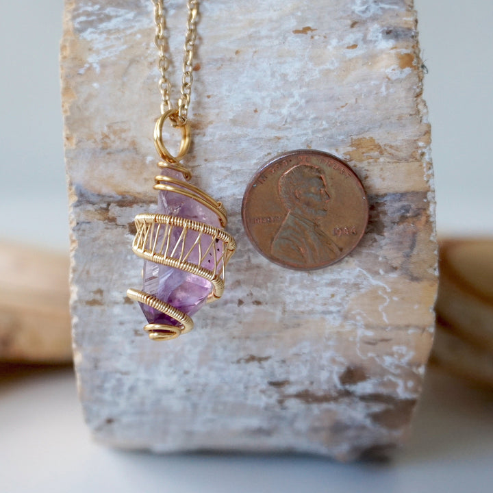 Raw Amethyst Point Necklace - Gold Plated Designs by Nature Gems