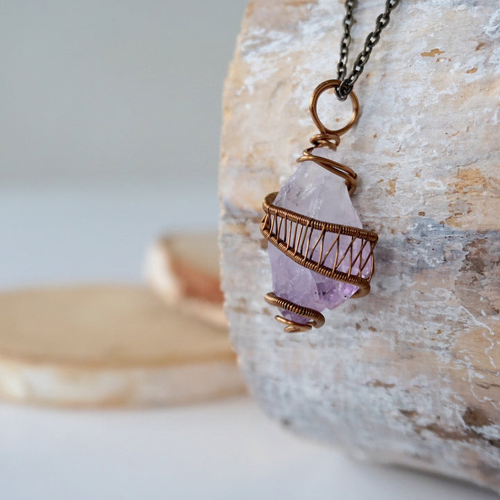 Raw Amethyst Point - Necklace in Antique Bronze Designs by Nature Gems