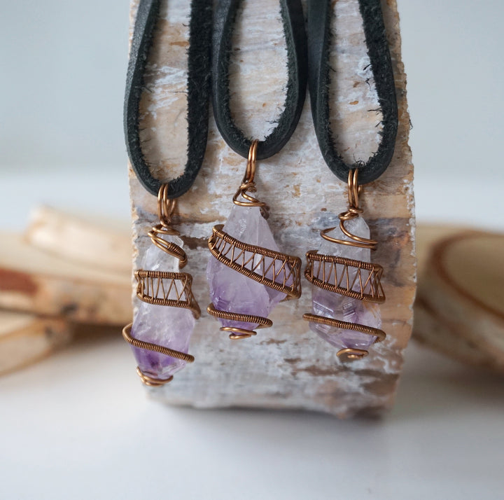 Raw Amethyst Point - Necklace in Antique Bronze Designs by Nature Gems