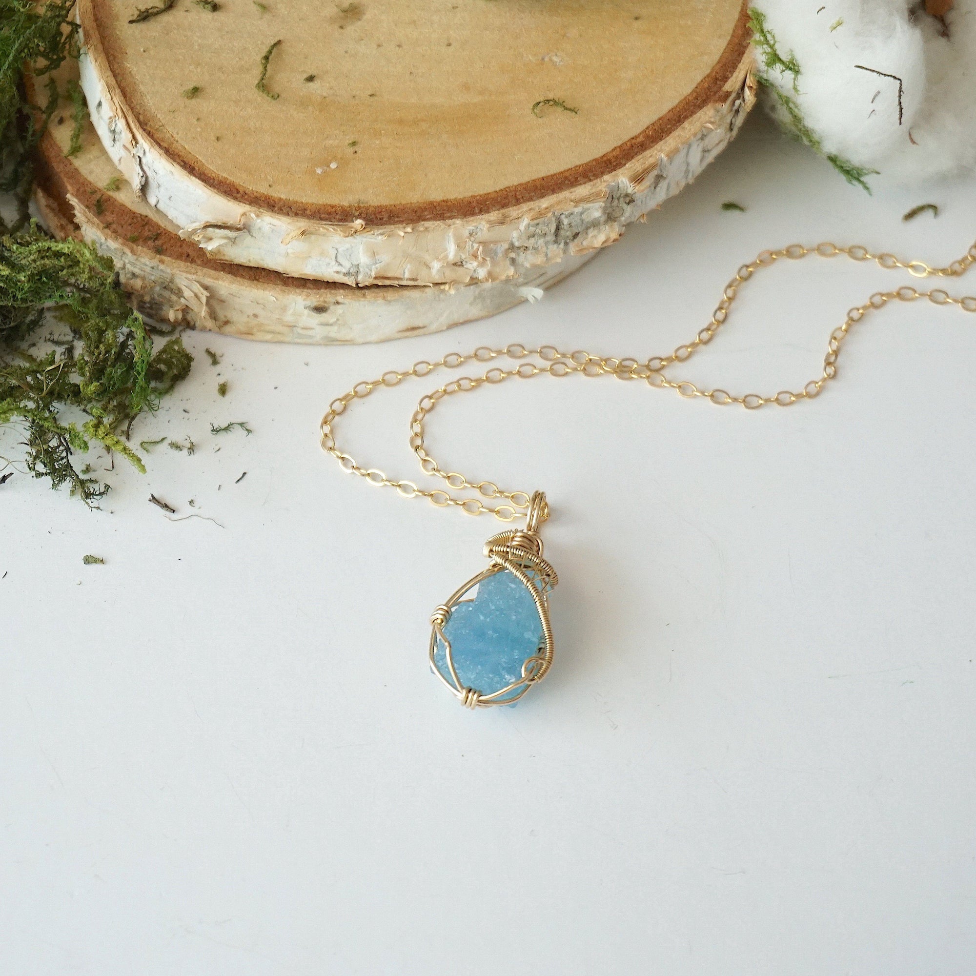 Raw Aquamarine Necklace - 14k Gold Filled Designs by Nature Gems