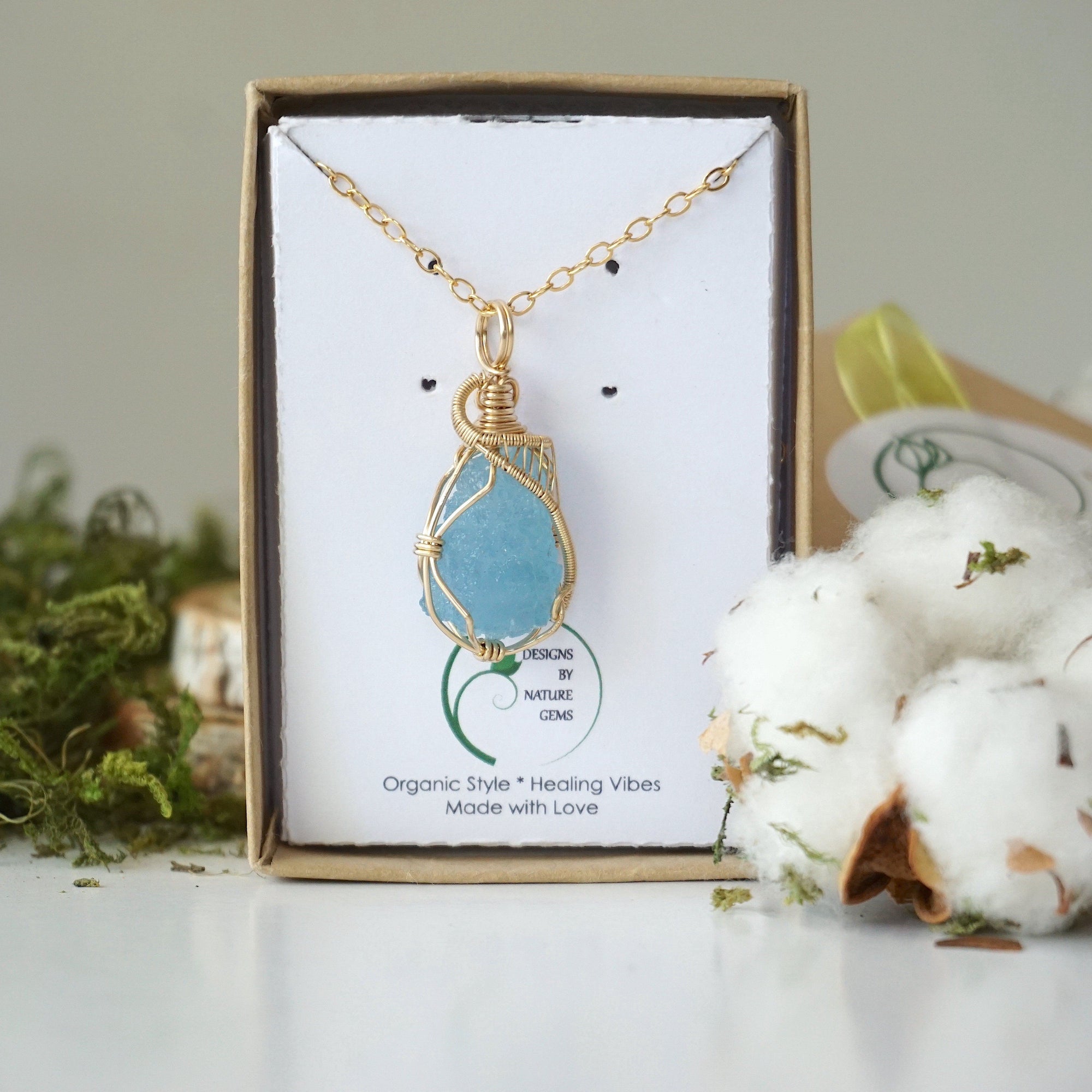 Raw Aquamarine Necklace - 14k Gold Filled Designs by Nature Gems