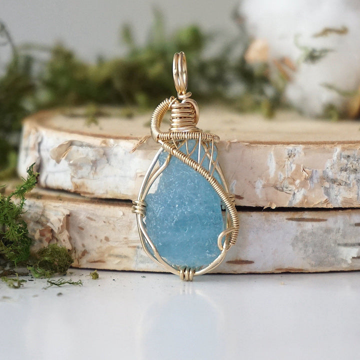 Raw Aquamarine Necklace - 14k Gold Filled Designs by Nature Gems