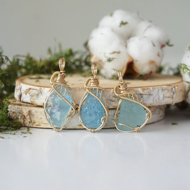 Raw Aquamarine Necklace - 14k Gold Filled Designs by Nature Gems