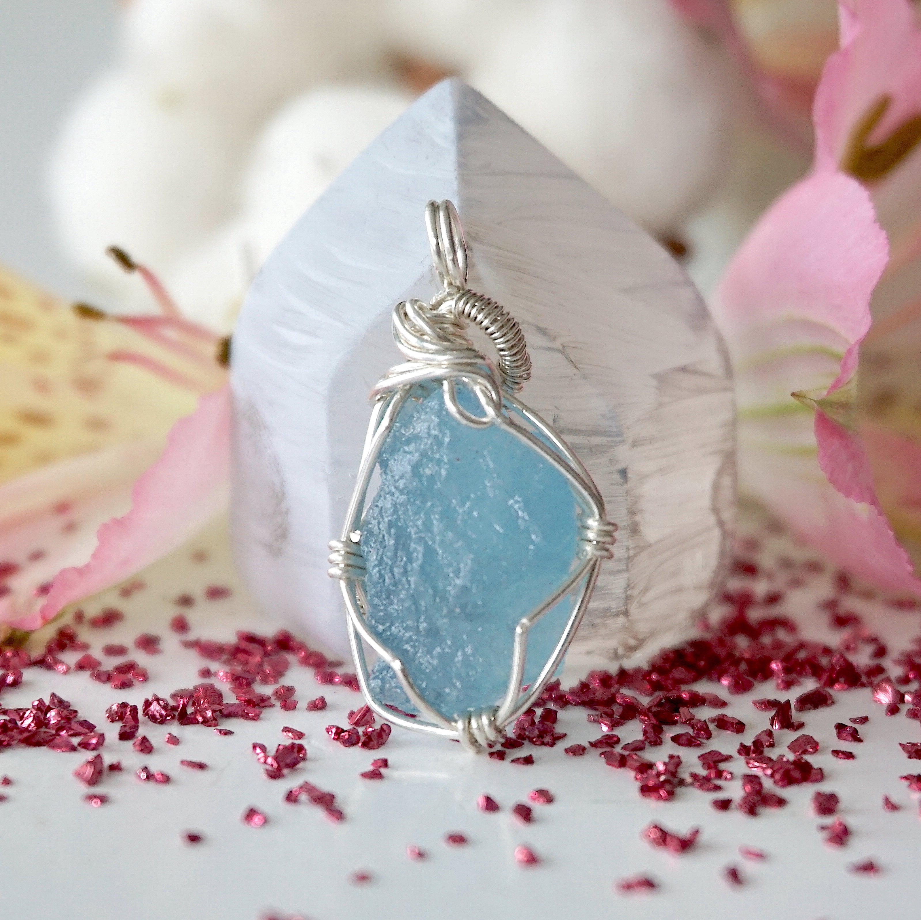 Buy QIVA NINE Natural Raw Blue Aquamarine - Sea Stone Rough Crystal  Gemstone Dainty Women Pendant Necklace, Chakra Healing Crystals,  Birthstone, Silver Plated Chain 18 inch at Amazon.in