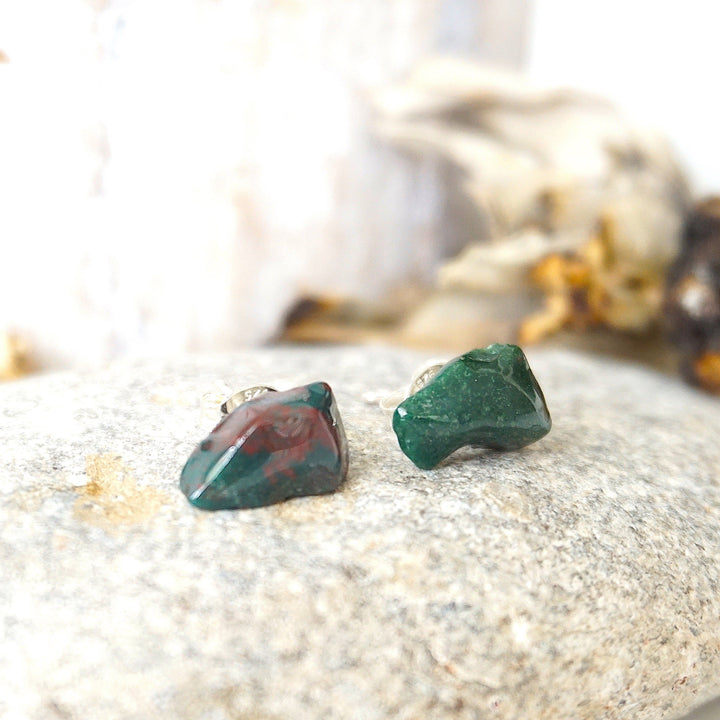 Raw Bloodstone Healing Crystal Earrings - March Birthstone DesignsbyNatureGems