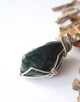 Raw Bloodstone Necklace - March Birthstone Pendant - White Gold Plated Brass DesignsbyNatureGems