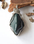 Raw Bloodstone Necklace - March Birthstone Pendant - White Gold Plated Brass DesignsbyNatureGems