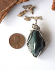 Raw Bloodstone Necklace - March Birthstone Pendant - White Gold Plated Brass DesignsbyNatureGems