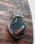 Raw Bloodstone Necklace - Wire Wrapped March Birthstone Pendant DesignsbyNatureGems