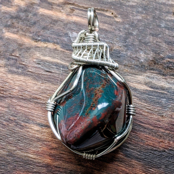 Raw Bloodstone Necklace - Wire Wrapped March Birthstone Pendant DesignsbyNatureGems