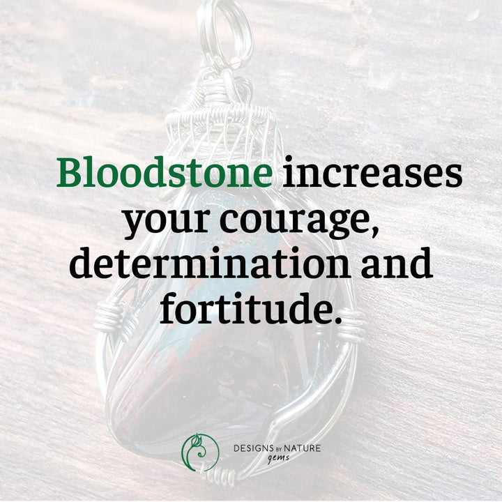 Infographic Raw Bloodstone Necklace - Wire Wrapped March Birthstone Pendant DesignsbyNatureGems