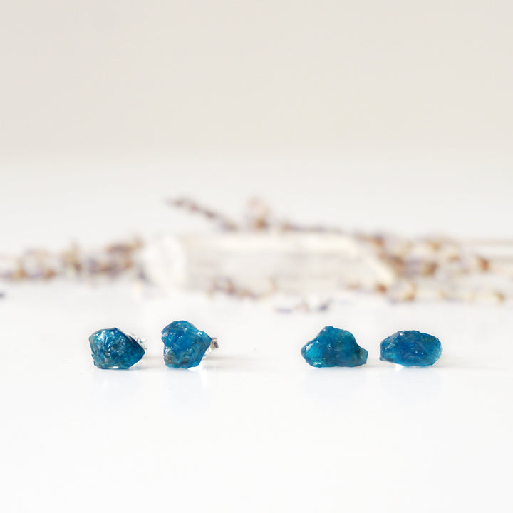 Raw Blue Apatite Stud Earrings Designs by Nature Gems