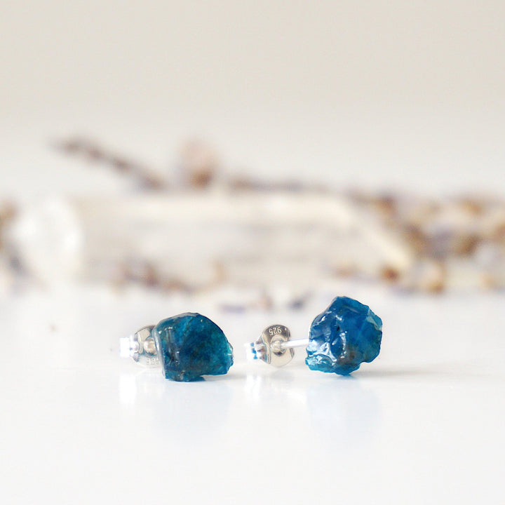 Raw Blue Apatite Stud Earrings Designs by Nature Gems