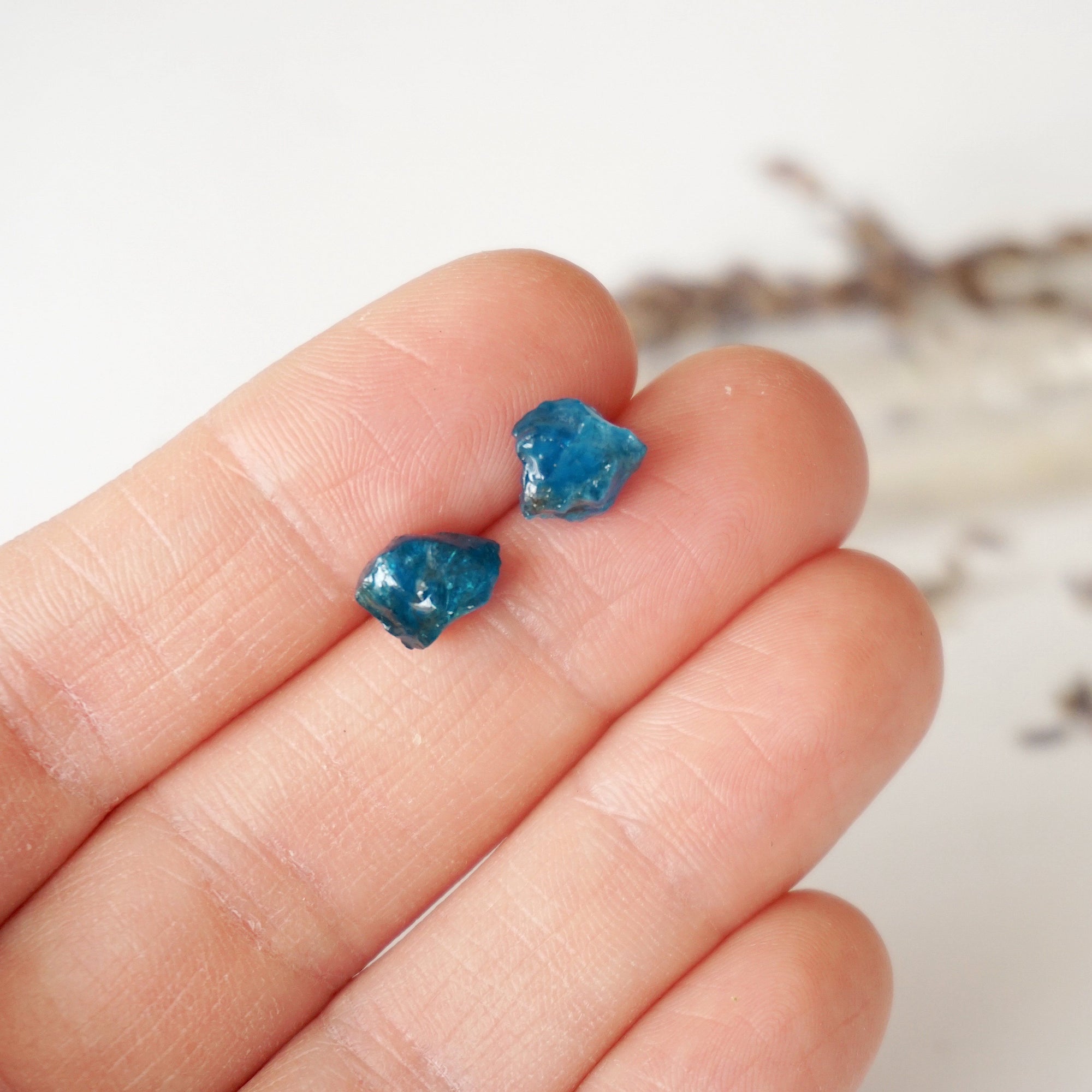 Raw Blue Apatite Stud Earrings Designs by Nature Gems