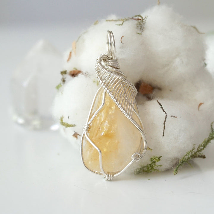 Raw Citrine Necklace -Sterling Silver Wire Wrapped DesignsbyNatureGems