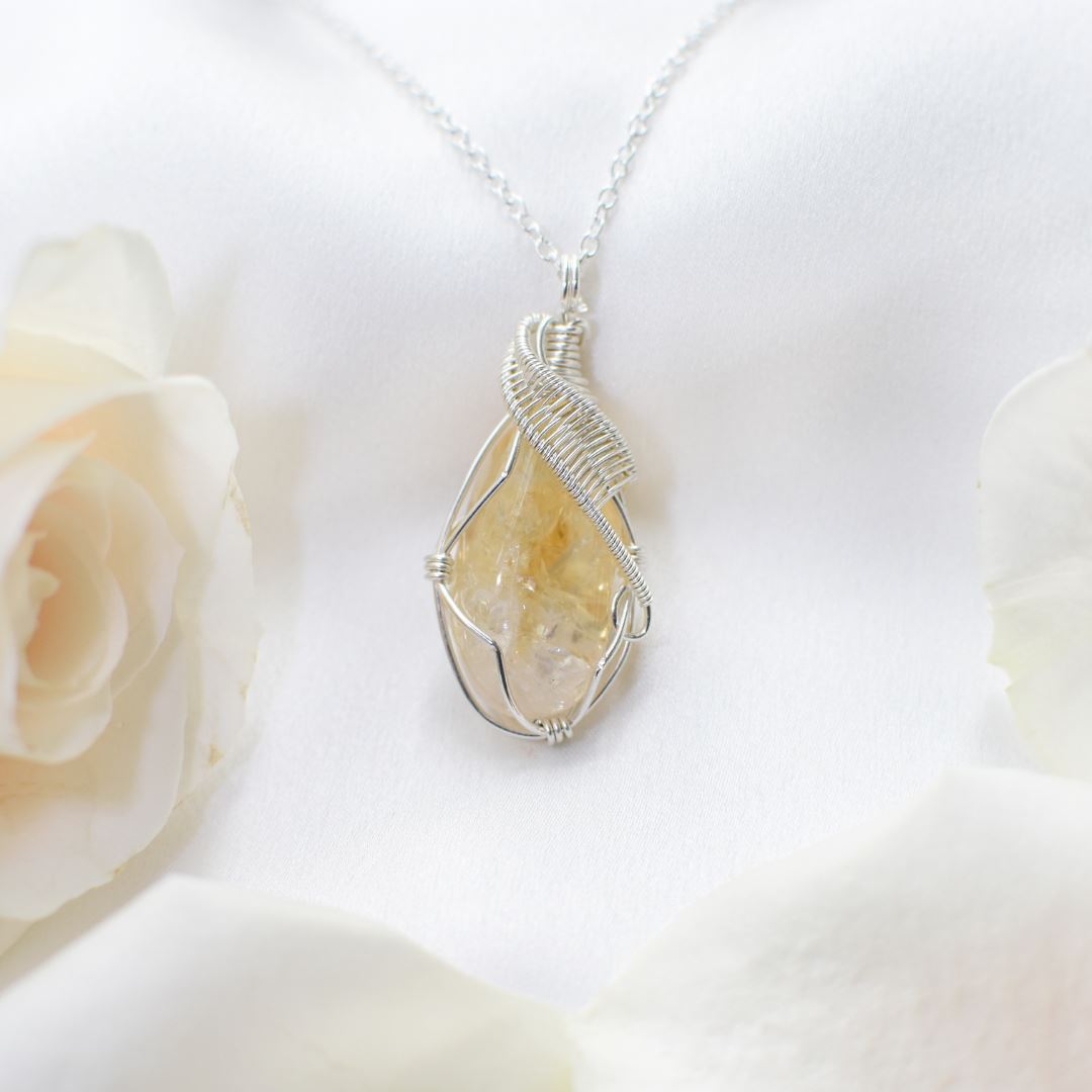 Raw Citrine Necklace -Sterling Silver Wire Wrapped DesignsbyNatureGems