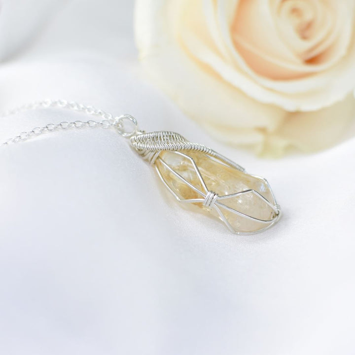 Raw Citrine Necklace -Sterling Silver Wire Wrapped DesignsbyNatureGems