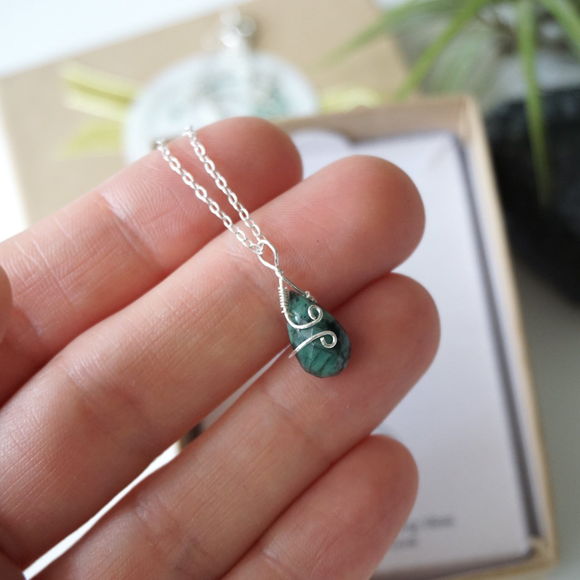 Raw Emerald Charm Necklace - 925 Sterling Silver May Birthstone Jewelry DesignsbyNatureGems