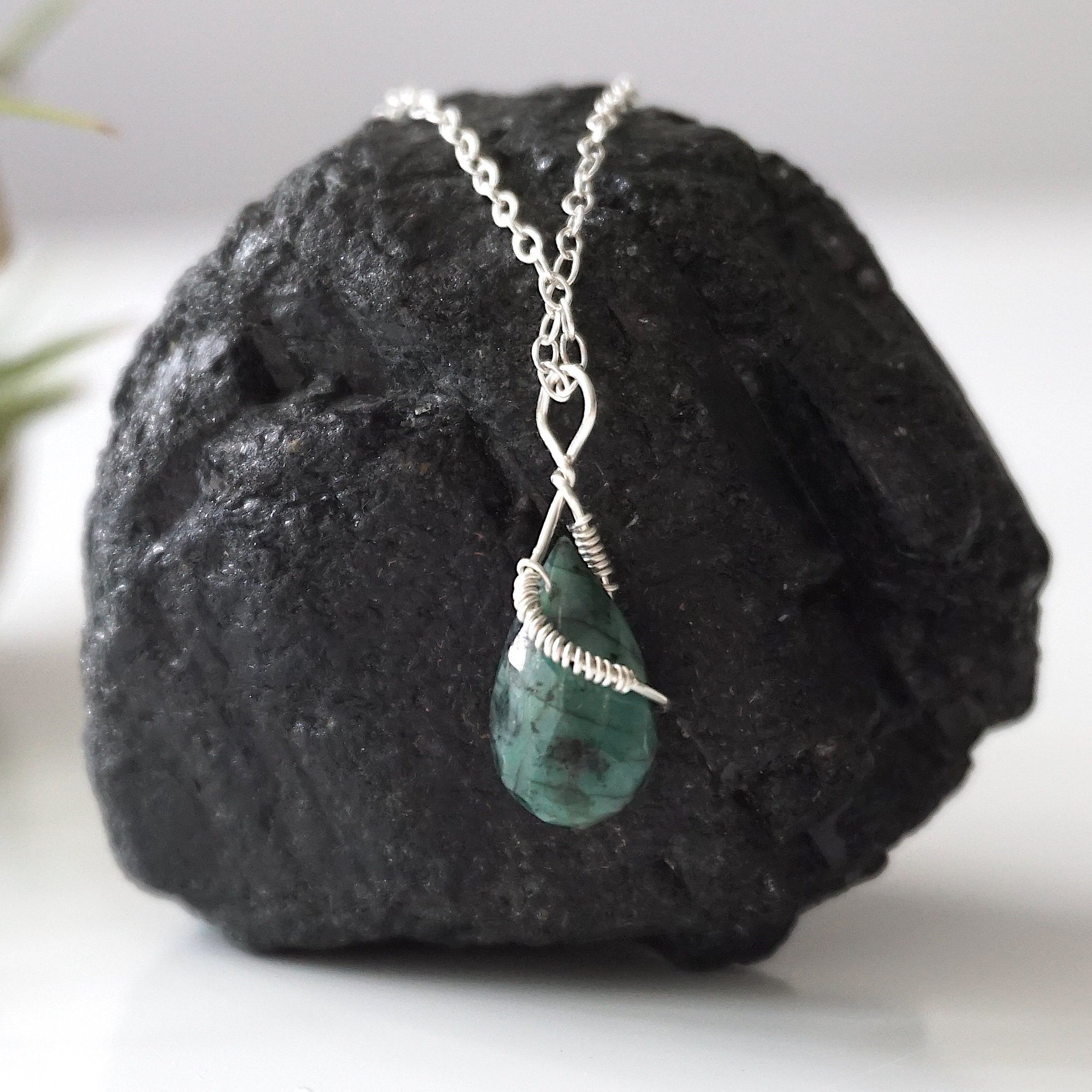 Raw Emerald Charm Necklace - 925 Sterling Silver May Birthstone Jewelry DesignsbyNatureGems