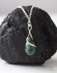 Raw Emerald Charm Necklace - 925 Sterling Silver May Birthstone Jewelry DesignsbyNatureGems