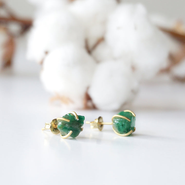 Raw Emerald Earrings -14K Gold-Filled DesignsbyNatureGems