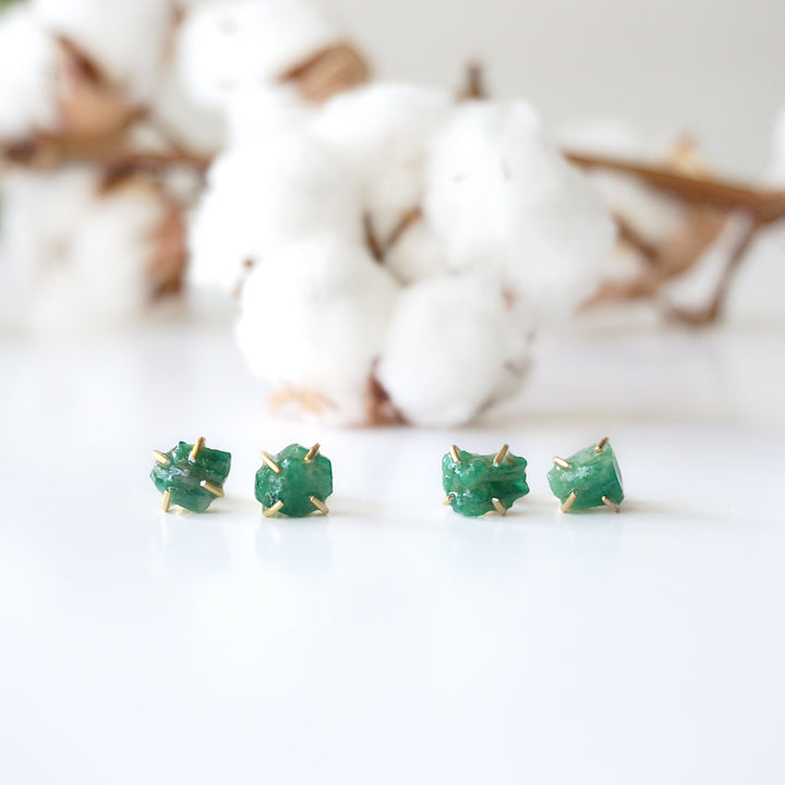 Raw Emerald Earrings -14K Gold-Filled DesignsbyNatureGems