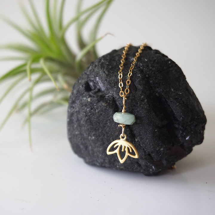 Raw Emerald Lotus Necklace - 14k Gold-Filled DesignsbyNatureGems