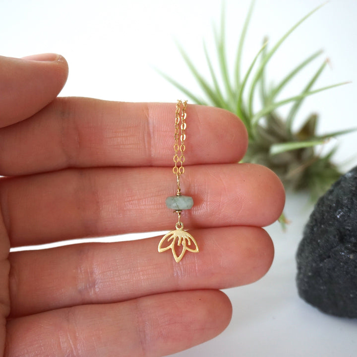 Raw Emerald Lotus Necklace - 14k Gold-Filled DesignsbyNatureGems