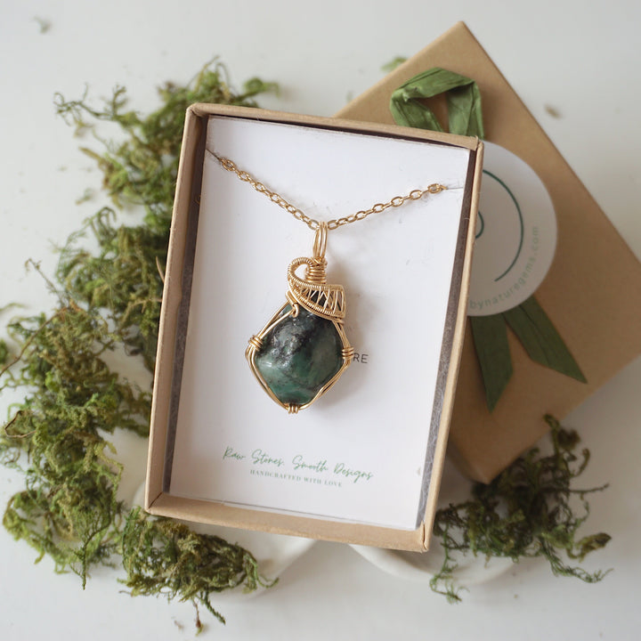 Raw Emerald Necklace - 14K Gold-Filled DesignsbyNatureGems