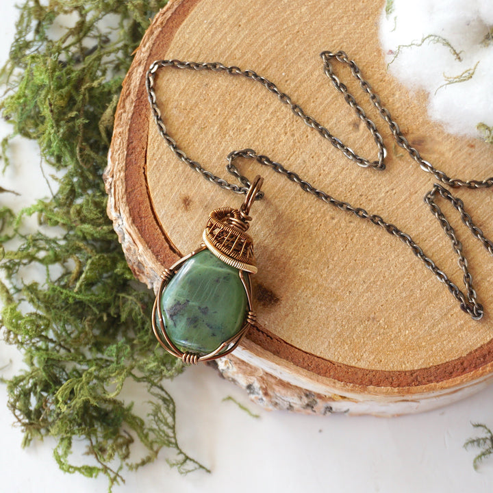 Raw Green BC Jade Necklace - Antique Bronze and Gold DesignsbyNatureGems