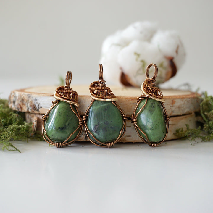 Raw Green BC Jade Necklace - Antique Bronze and Gold DesignsbyNatureGems