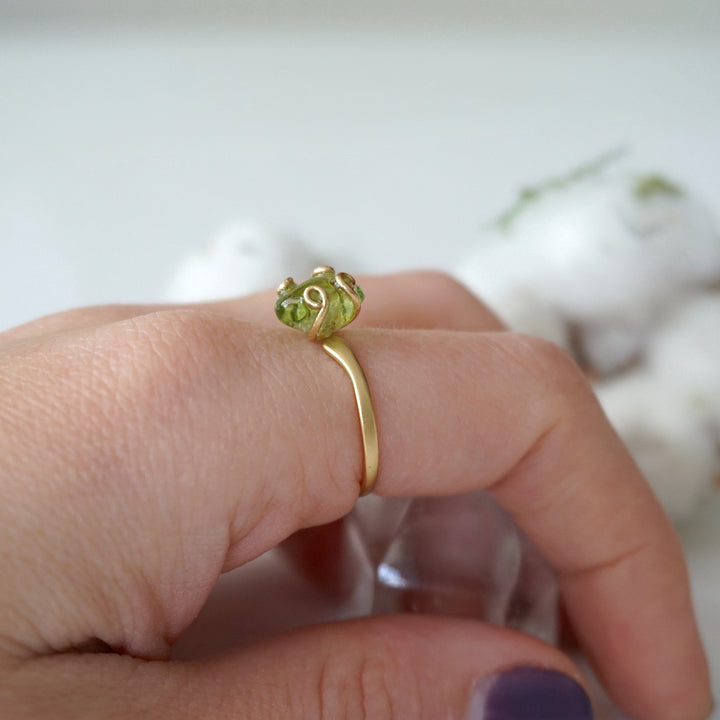 Raw Green Peridot Adjustable Ring - 14K Gold-Filled DesignsbyNatureGems