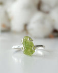 Raw Green Peridot Crystal Adjustable Ring - Sterling Silver DesignsbyNatureGems
