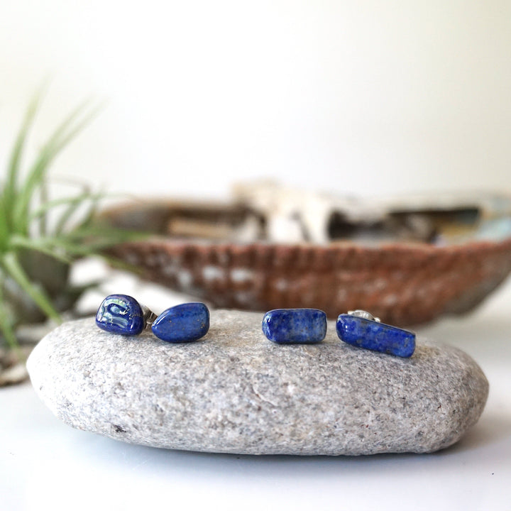Raw Lapis Lazuli Crystal Earrings DesignsbyNatureGems