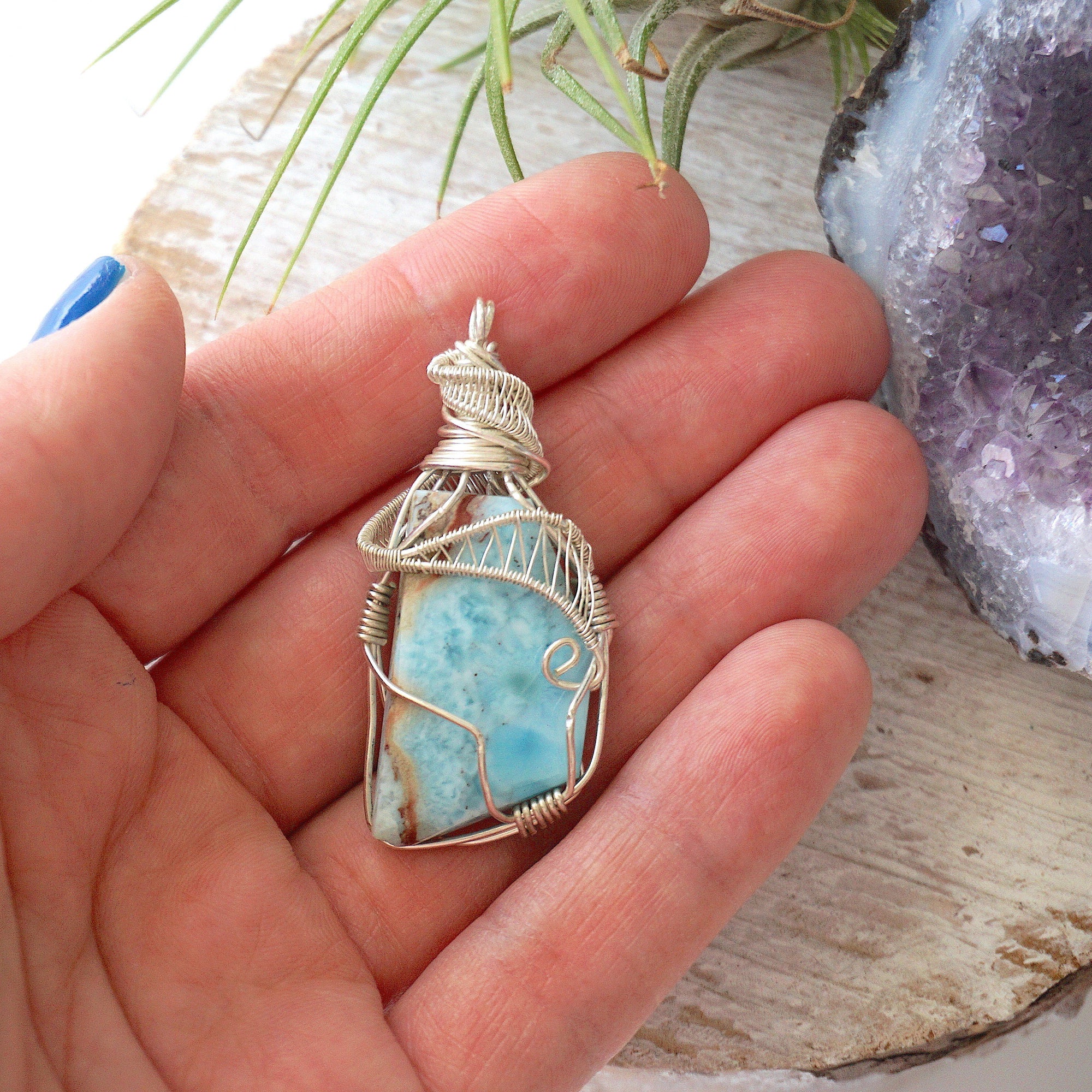 Raw Larimar Crystal Pendant - in Sterling Silver DesignsbyNatureGems