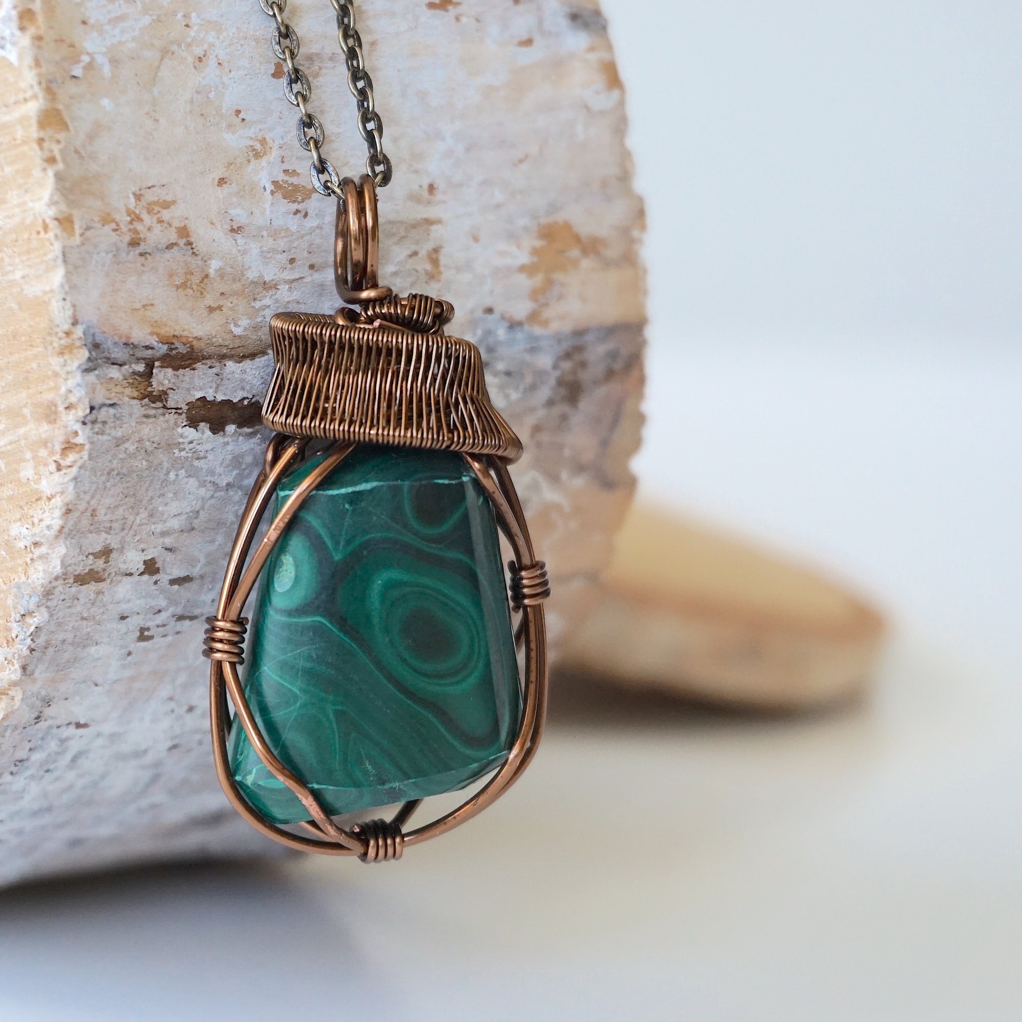 Malachite Necklace / Stone popular Necklace / Leather Necklace