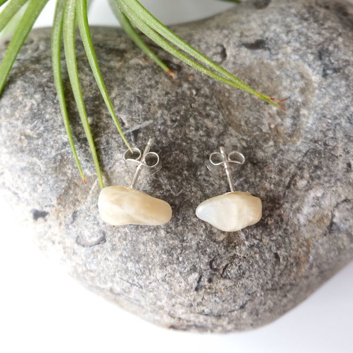 Raw Moonstone Stud Earrings - June Birthstone DesignsbyNatureGems