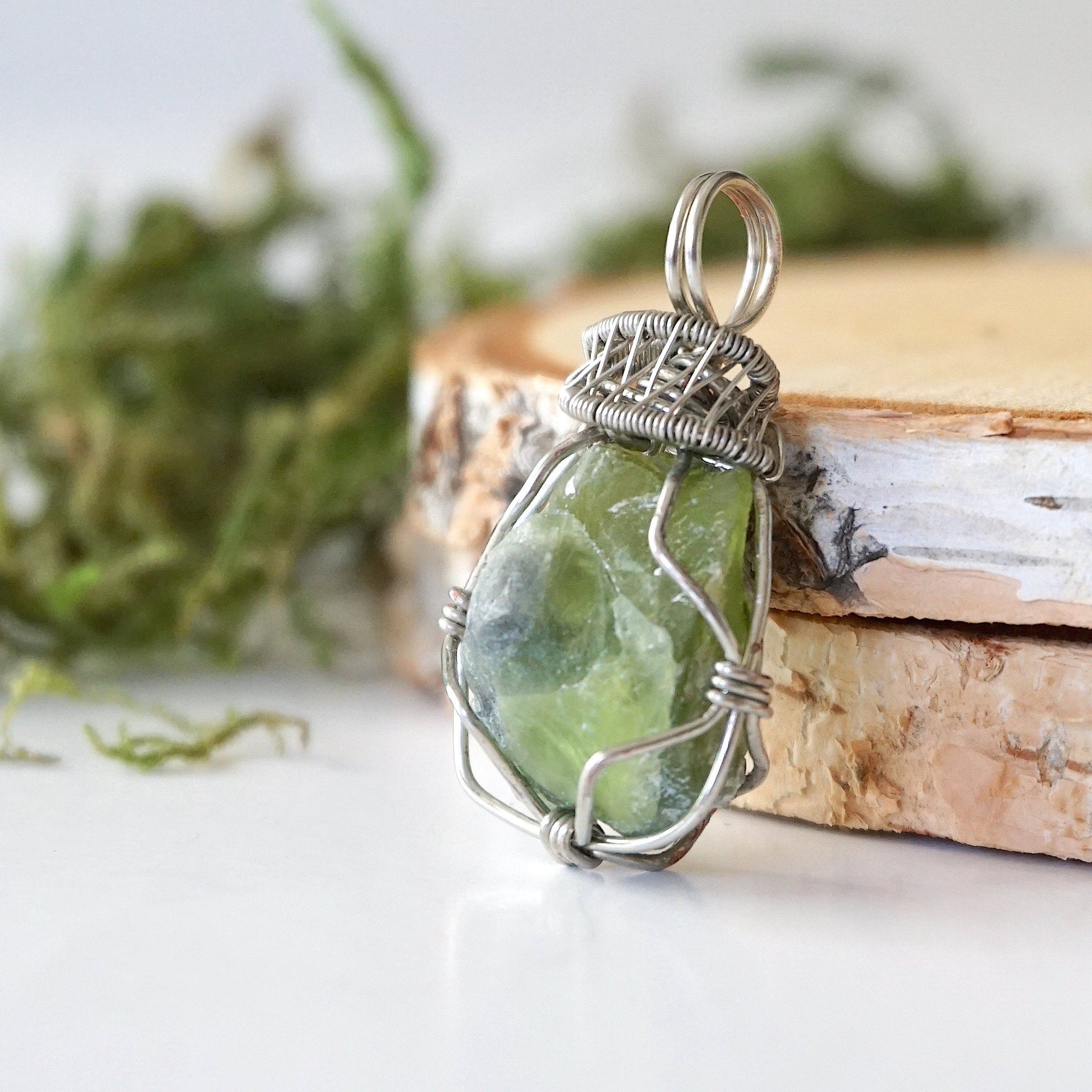 Raw Peridot Necklace - White Gold DesignsbyNatureGems