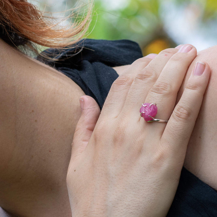 Raw Pink Ruby Crystal Ring - Sterling Silver Pink Sapphire Ring - July Birthstone DesignsbyNatureGems