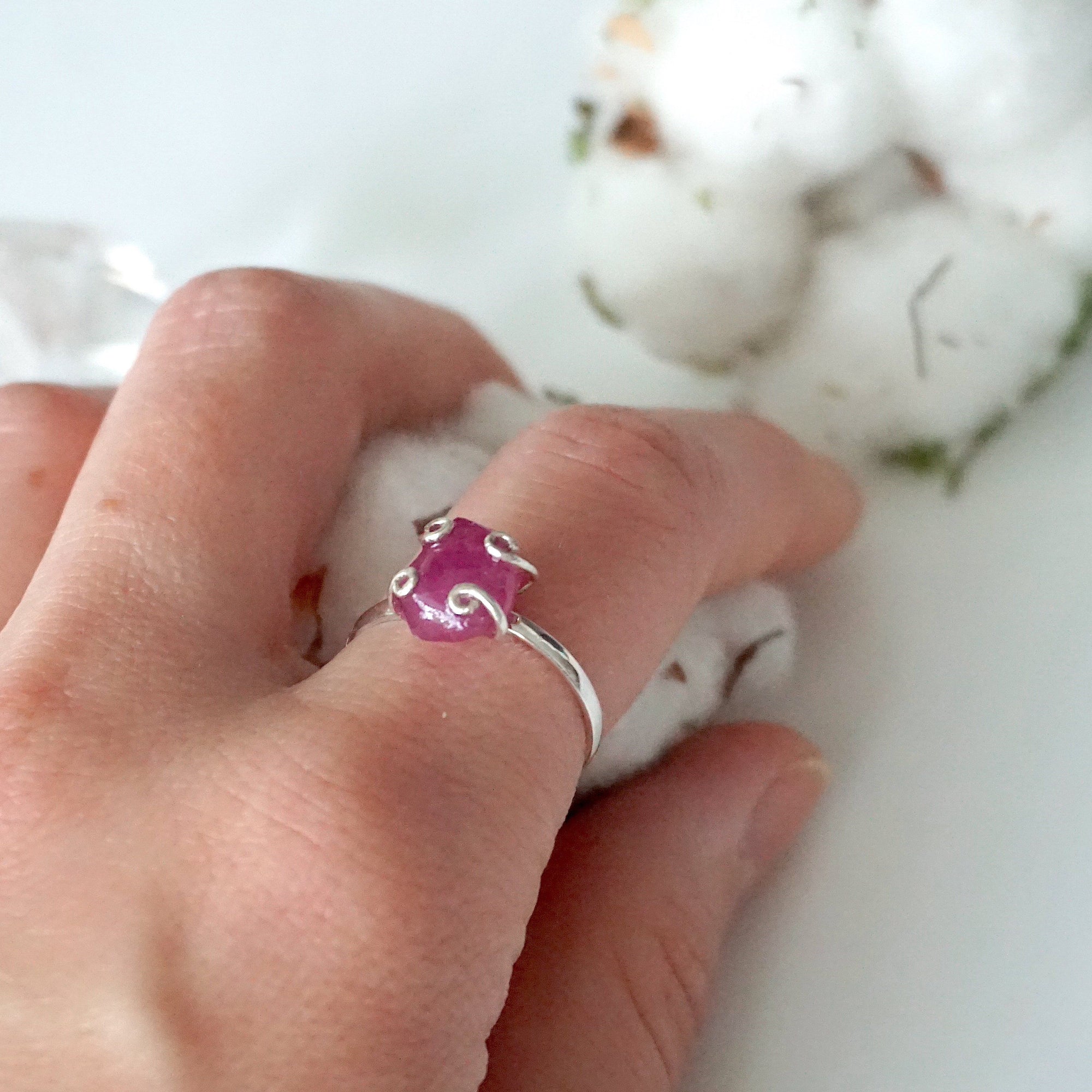 Raw Pink Ruby Ring - Sterling Silver DesignsbyNatureGems