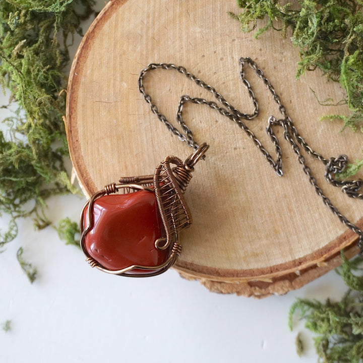 Raw Red Jasper Crystal Pendant - 24 Inch Necklace DesignsbyNatureGems