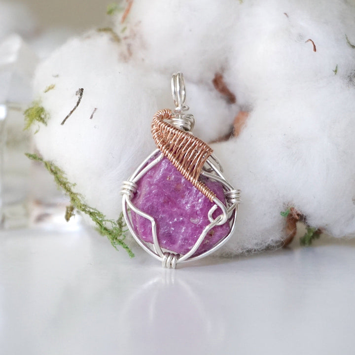 Raw Ruby Crystal Necklace - Sterling Silver and 14k Gold Pendant DesignsbyNatureGems