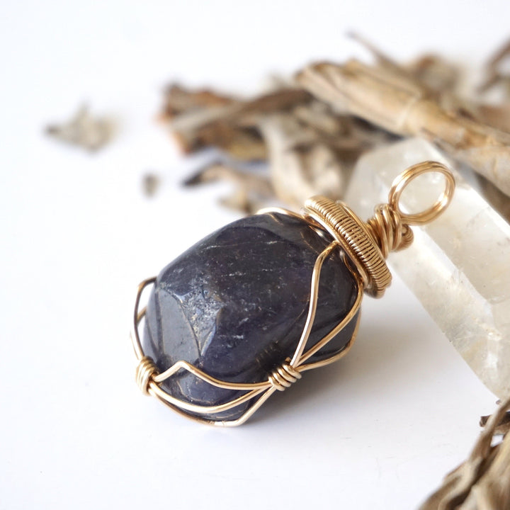 Raw Sapphire Crystal Necklace 14K Gold-FIlled - September Birthstone DesignsbyNatureGems