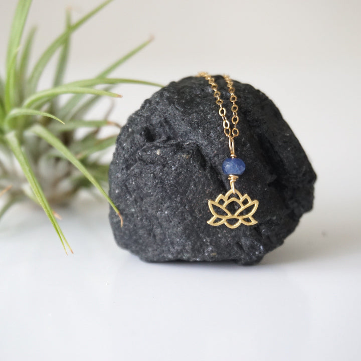Raw Sapphire Lotus Necklace - 14K Gold-Filled DesignsbyNatureGems