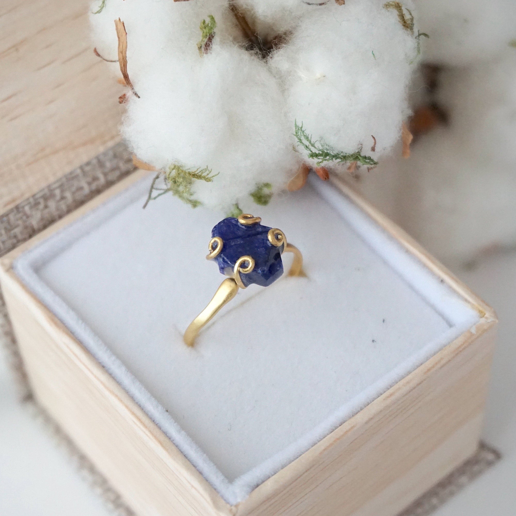 Raw Sapphire Ring - 14k Gold Filled - Adjustable Ring Designs by Nature Gems