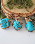 Three raw turquoise pendants showing natural stone color and shape variations