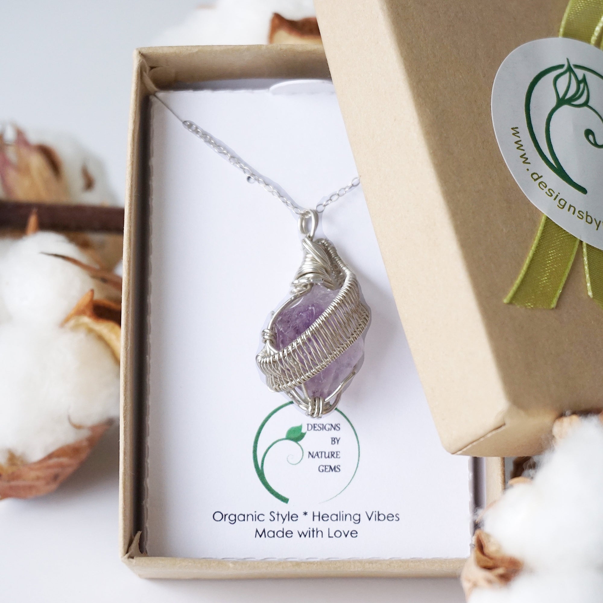 Raw Unpolished Amethyst Pendant - Sterling Silver Necklace DesignsbyNatureGems